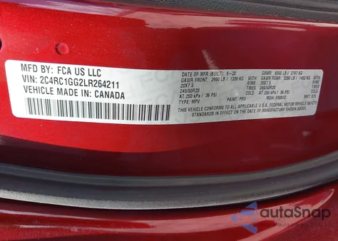 2020 Chrysler Pacifica Limited из США, поврежденный, VIN 2C4RC1GG2LR264211